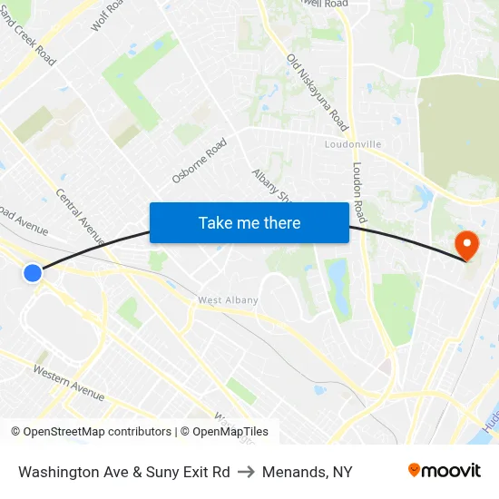 Washington Ave & Suny Exit Rd to Menands, NY map