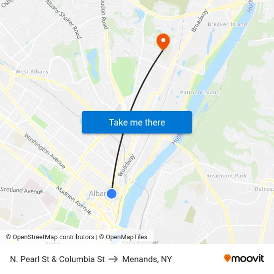 N. Pearl St & Columbia St to Menands, NY map