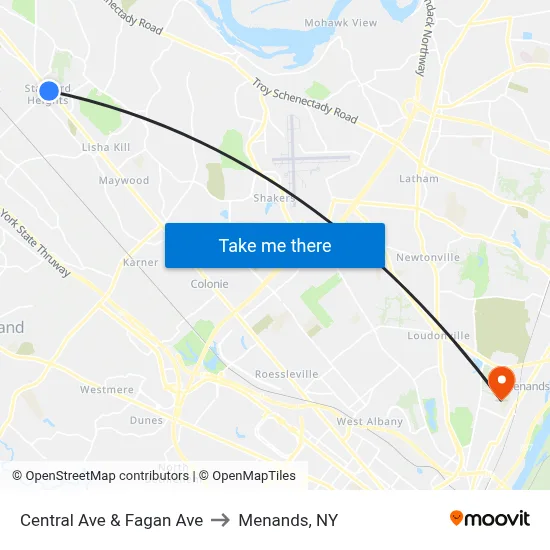 Central Ave & Fagan Ave to Menands, NY map