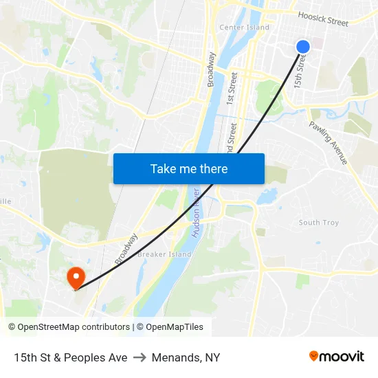 15th St & Peoples Ave to Menands, NY map