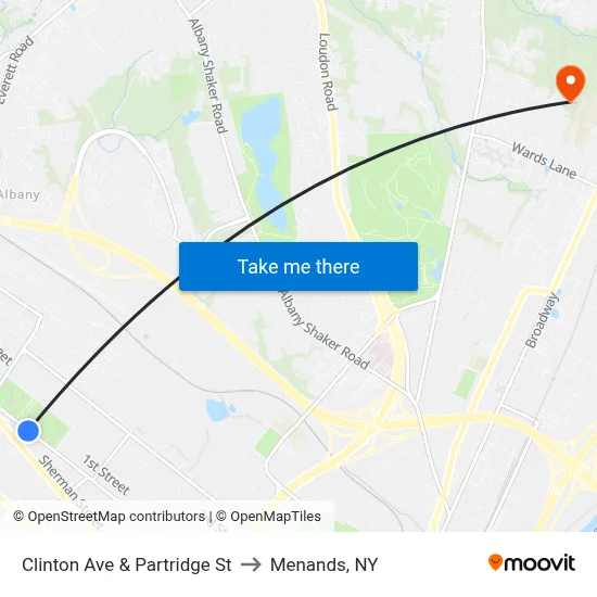 Clinton Ave & Partridge St to Menands, NY map