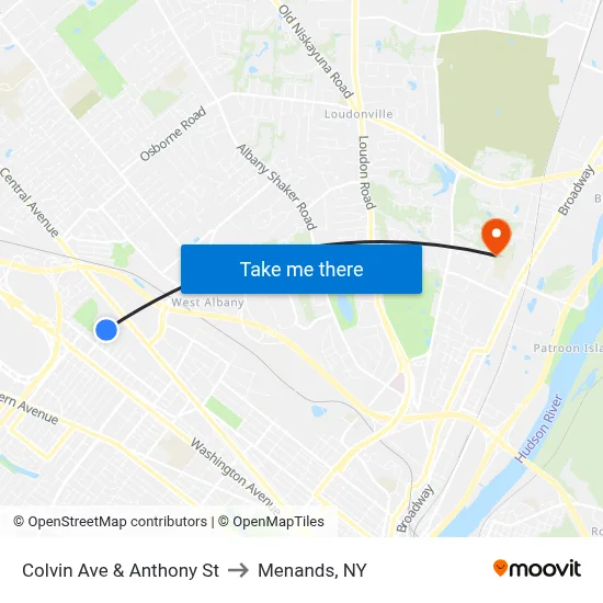 Colvin Ave & Anthony St to Menands, NY map