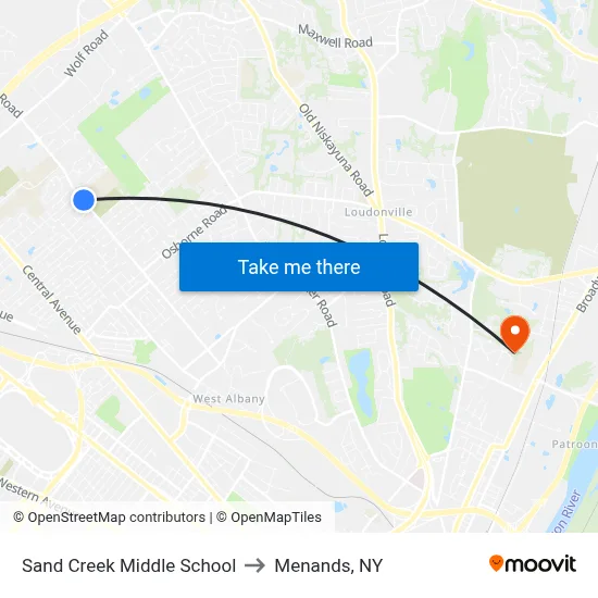 Sand Creek Middle School to Menands, NY map