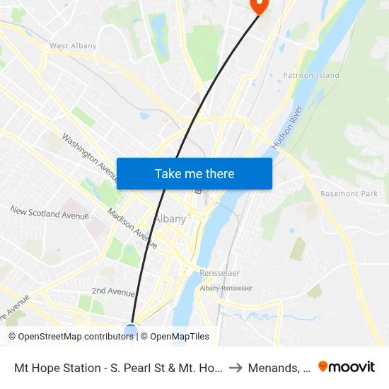 Mt Hope Station - S. Pearl St & Mt. Hope Dr to Menands, NY map