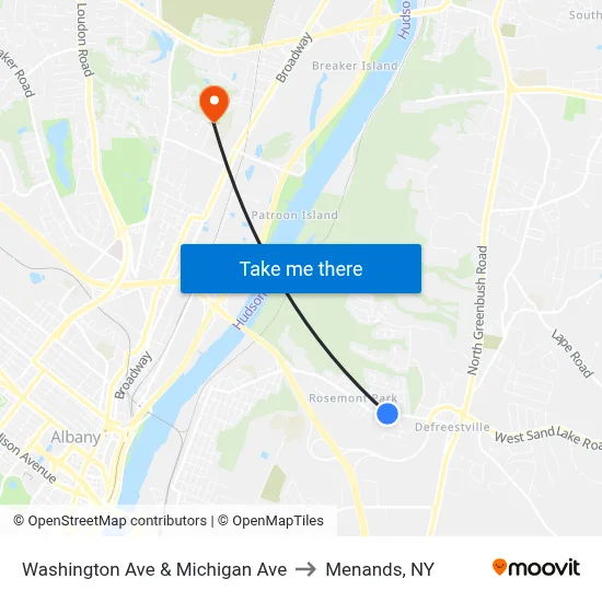 Washington Ave & Michigan Ave to Menands, NY map