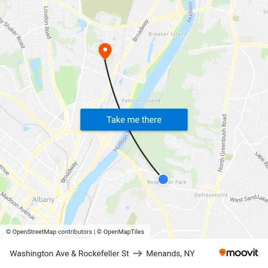 Washington Ave & Rockefeller St to Menands, NY map