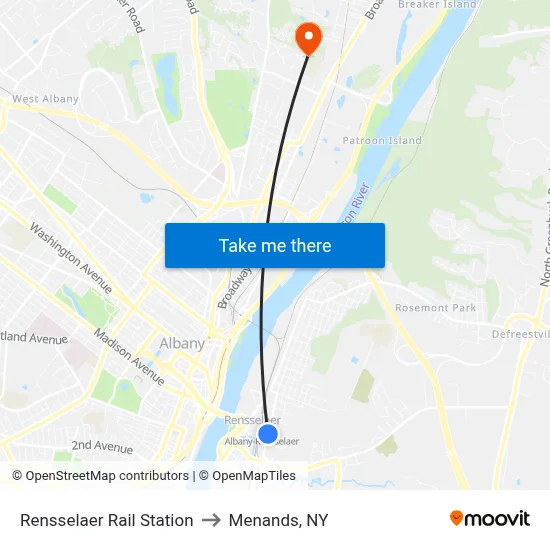 Rensselaer Rail Station to Menands, NY map