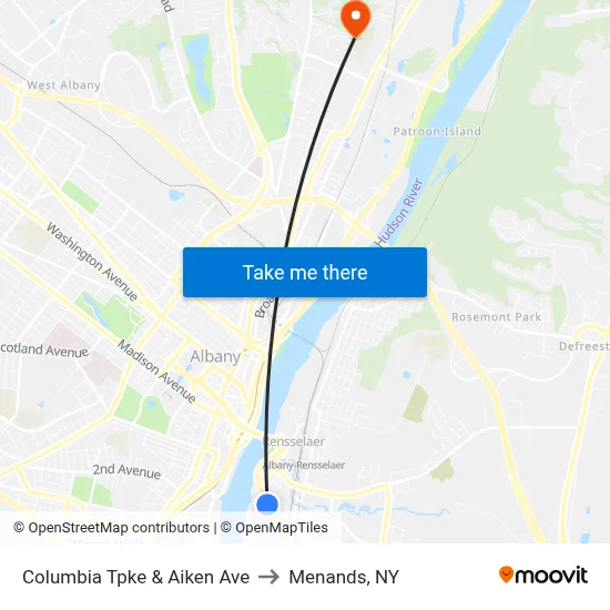 Columbia Tpke &  Aiken Ave to Menands, NY map