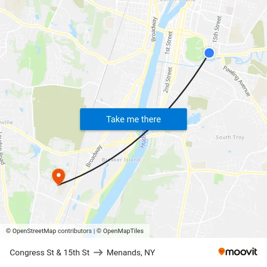 Congress St & 15th St to Menands, NY map