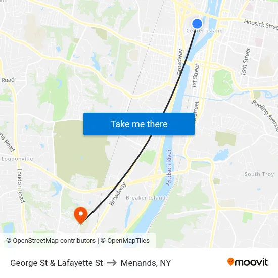 George St & Lafayette St to Menands, NY map