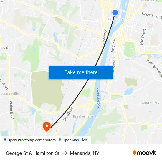 George St & Hamilton St to Menands, NY map