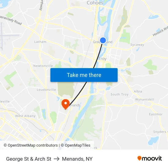 George St & Arch St to Menands, NY map