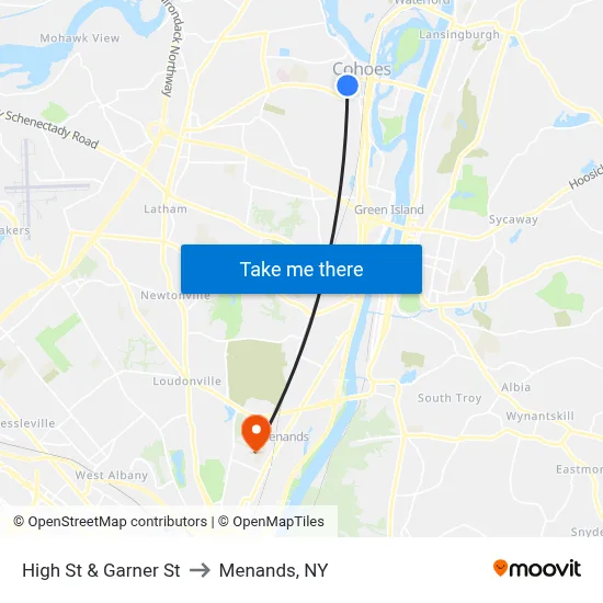 High St & Garner St to Menands, NY map