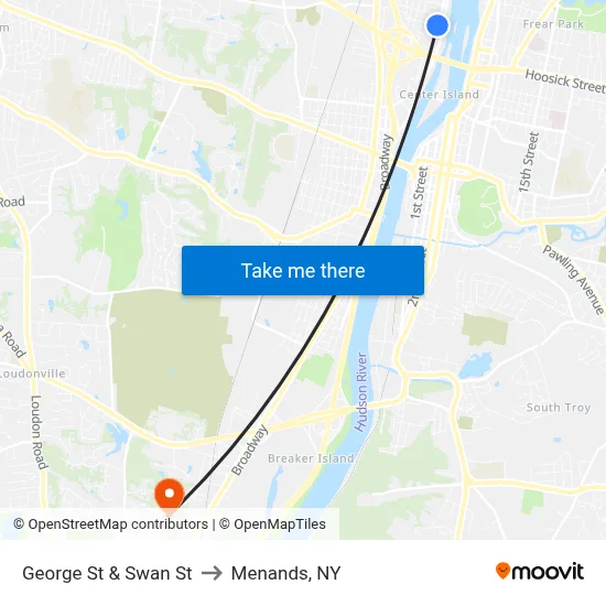 George St & Swan St to Menands, NY map
