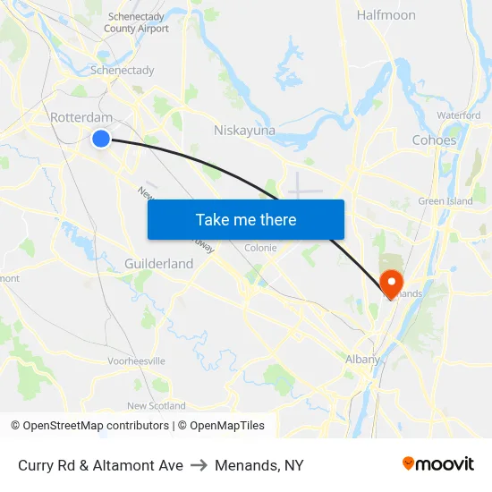Curry Rd & Altamont Ave to Menands, NY map
