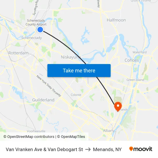 Van Vranken Ave & Van Debogart St to Menands, NY map