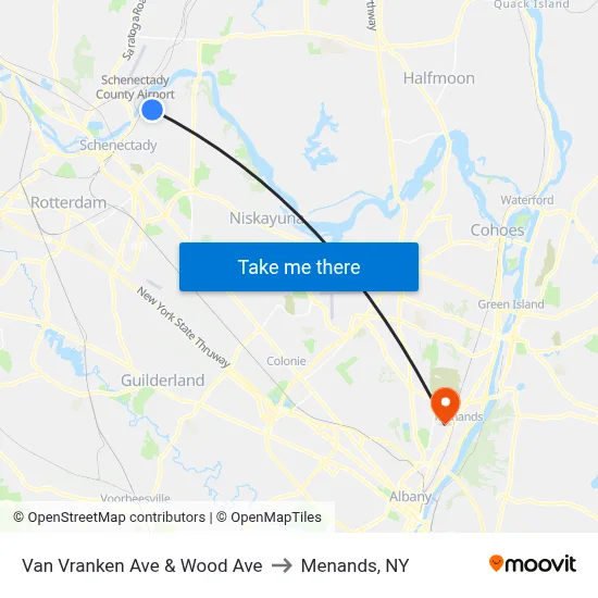 Van Vranken Ave & Wood Ave to Menands, NY map