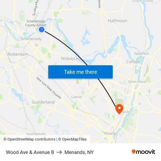 Wood Ave & Avenue B to Menands, NY map