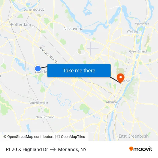 Rt 20 & Highland Dr to Menands, NY map