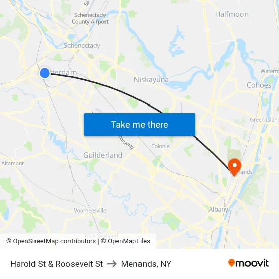 Harold St & Roosevelt St to Menands, NY map