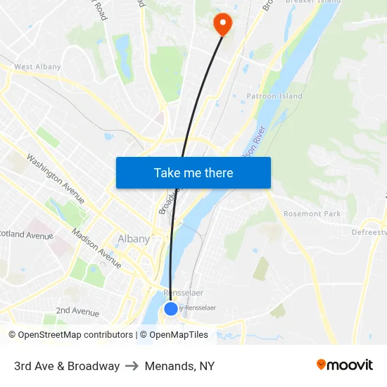 3rd Ave & Broadway to Menands, NY map