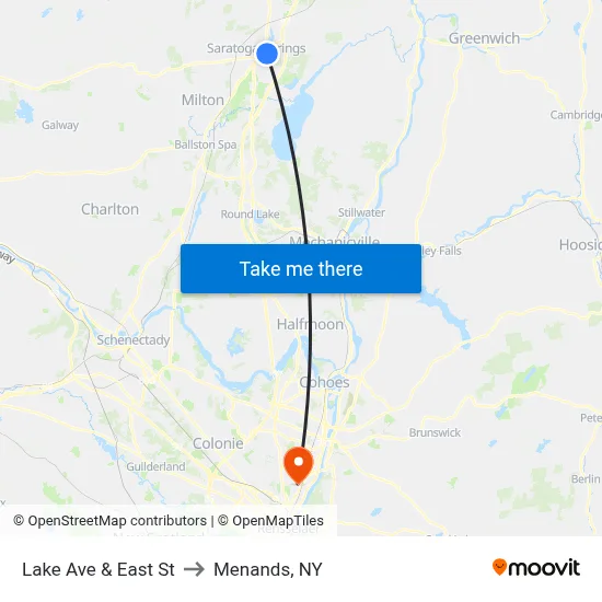 Lake Ave & East St to Menands, NY map