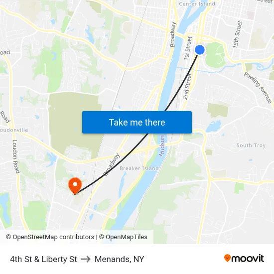 4th St & Liberty St to Menands, NY map