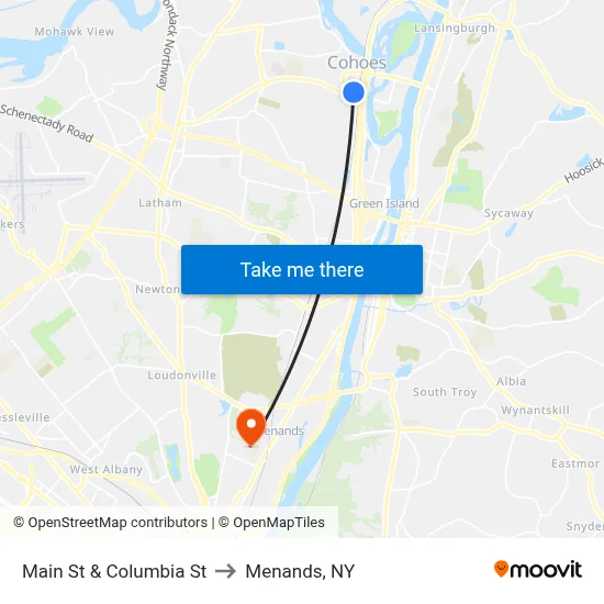 Main St & Columbia St to Menands, NY map
