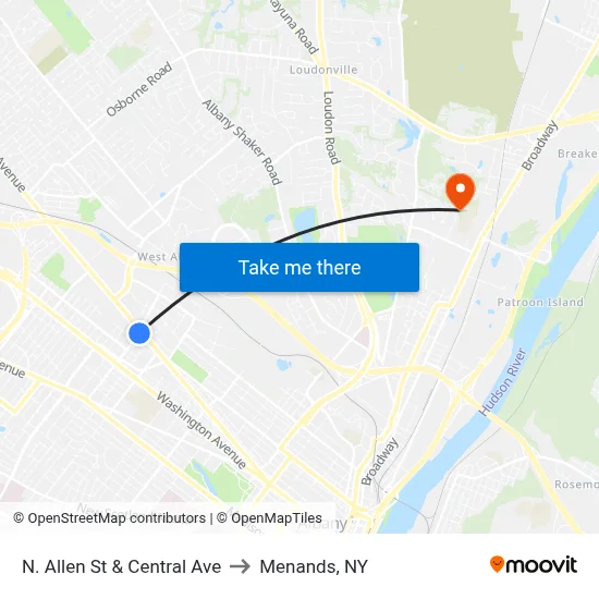 N. Allen St & Central Ave to Menands, NY map