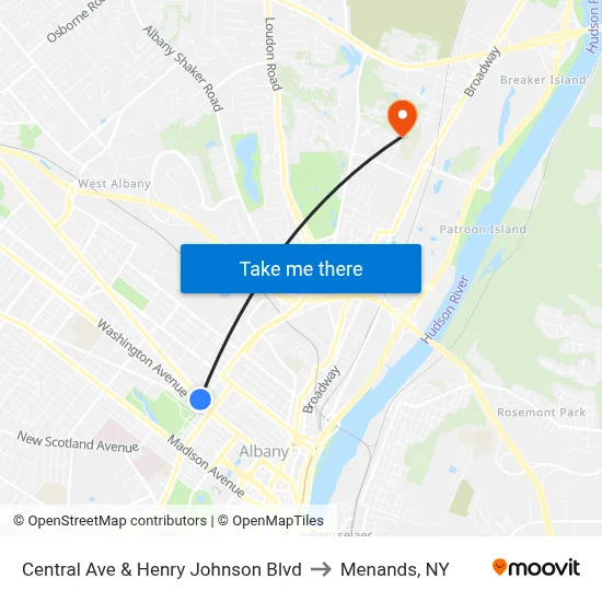 Central Ave & Henry Johnson Blvd to Menands, NY map