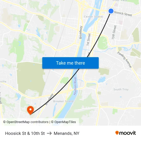 Hoosick St & 10th St to Menands, NY map