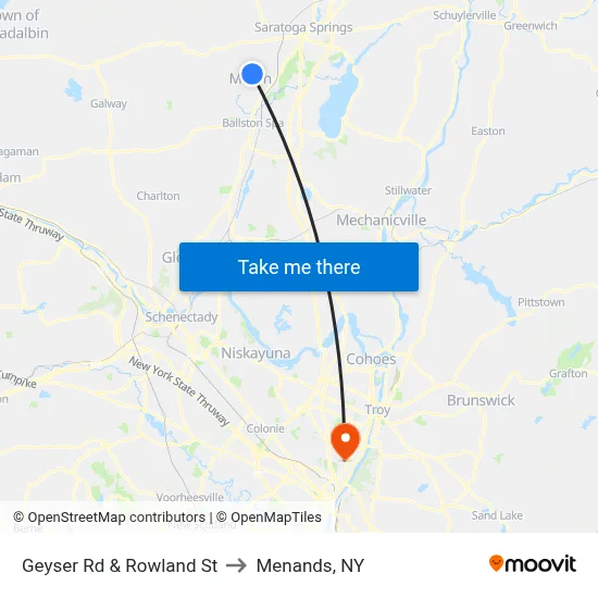 Geyser Rd & Rowland St to Menands, NY map