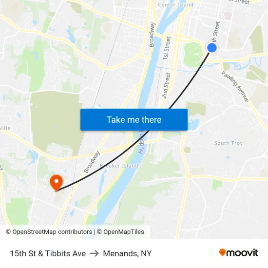 15th St & Tibbits Ave to Menands, NY map