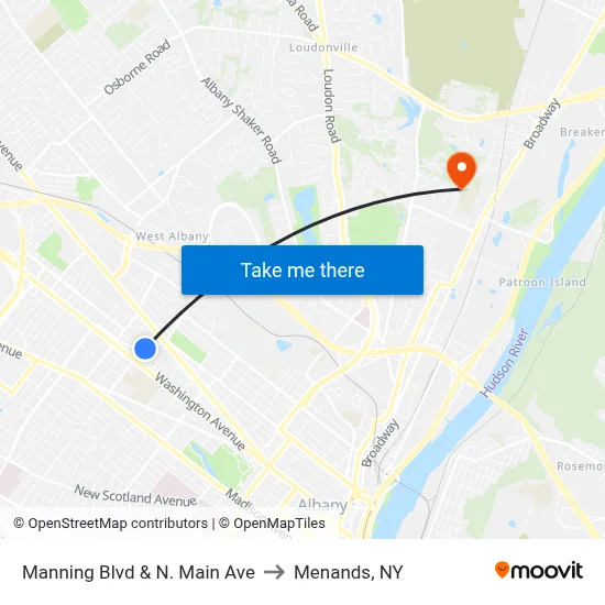 Manning Blvd & N. Main Ave to Menands, NY map