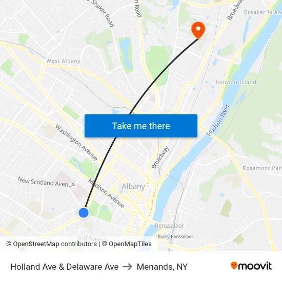 Holland Ave & Delaware Ave to Menands, NY map