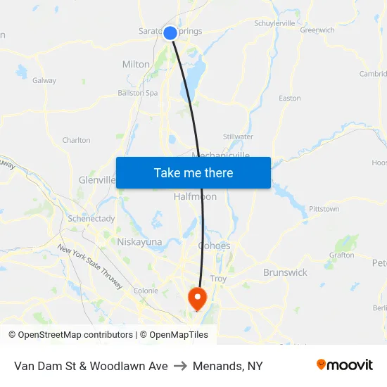 Van Dam St & Woodlawn Ave to Menands, NY map