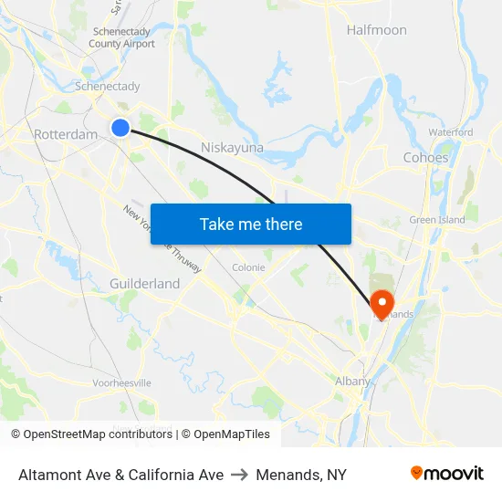 Altamont Ave & California Ave to Menands, NY map
