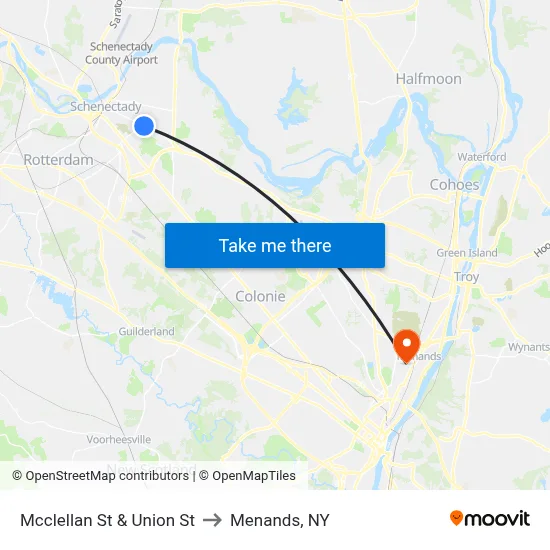Mcclellan St & Union St to Menands, NY map