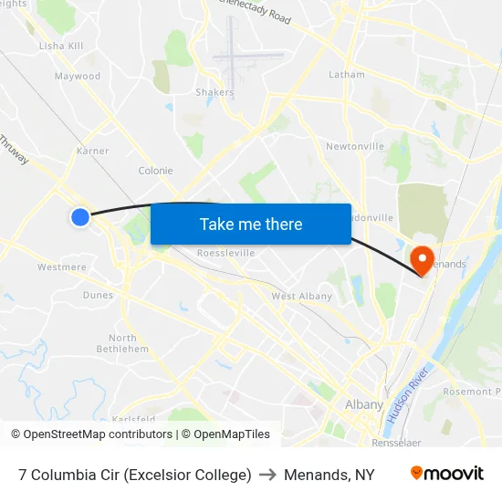 7 Columbia Cir (Excelsior College) to Menands, NY map
