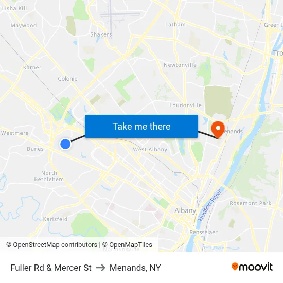 Fuller Rd & Mercer St to Menands, NY map