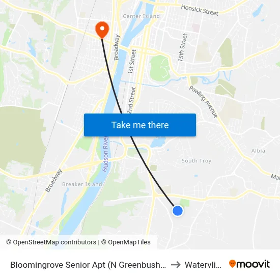 Bloomingrove Senior Apt (N Greenbush Shopping Bus) to Watervliet, NY map