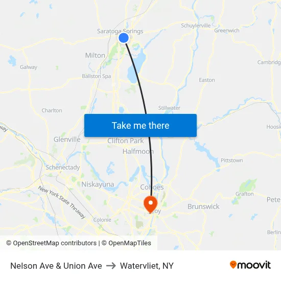 Nelson Ave & Union Ave to Watervliet, NY map