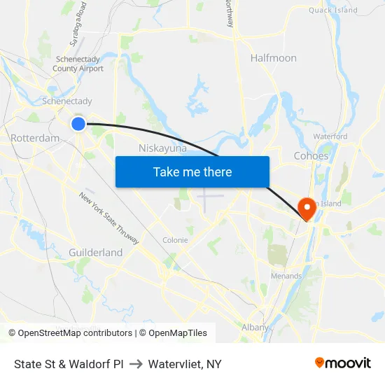 State St & Waldorf Pl to Watervliet, NY map
