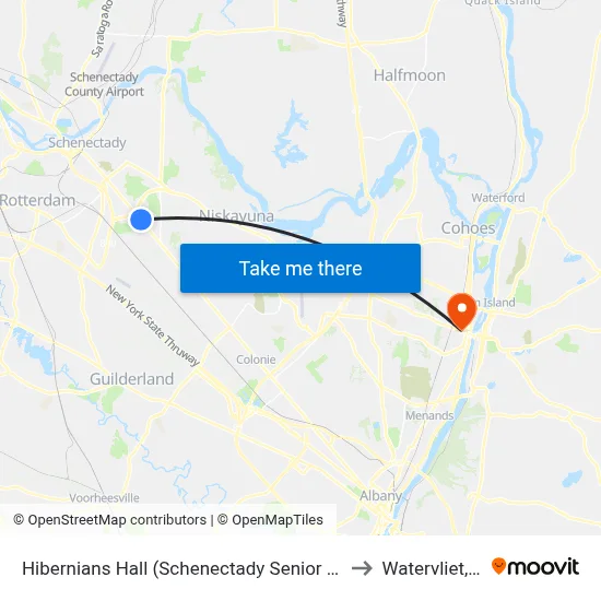 Hibernians Hall (Schenectady Senior Center) to Watervliet, NY map
