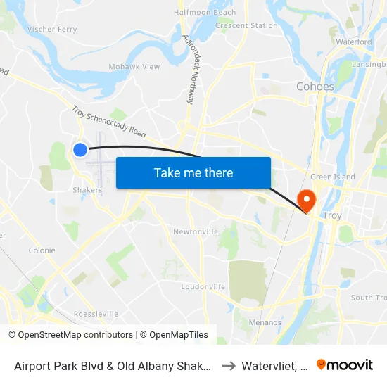 Airport Park Blvd & Old Albany Shaker Rd to Watervliet, NY map
