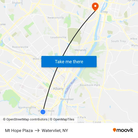 Mt Hope Plaza to Watervliet, NY map