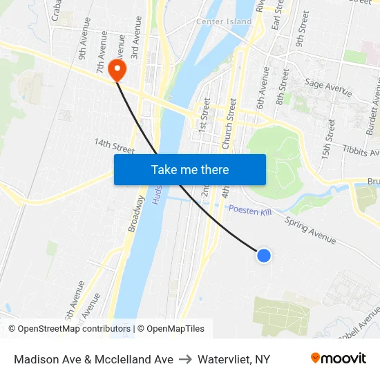 Madison Ave & Mcclelland Ave to Watervliet, NY map