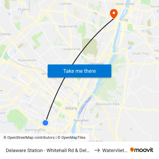 Delaware Station - Whitehall Rd & Delaware Ave to Watervliet, NY map
