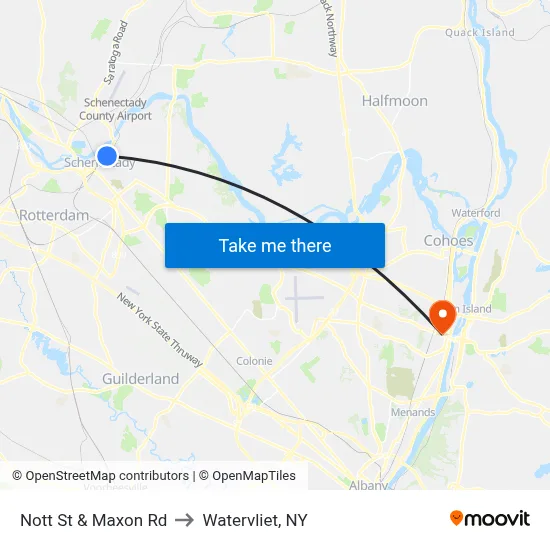 Nott St & Maxon Rd to Watervliet, NY map