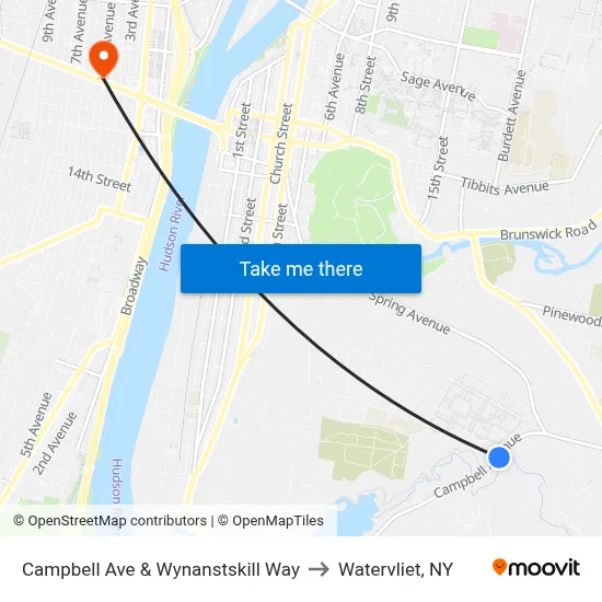 Campbell Ave & Wynanstskill Way to Watervliet, NY map
